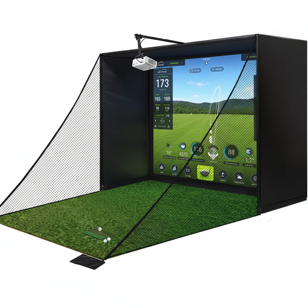 10X8 Ft Golf Simulator Enclosure Complete Kit with Alloy Steel Frame and HD Impact Screen Indoor Garage Home Golf Training Cage Equipment