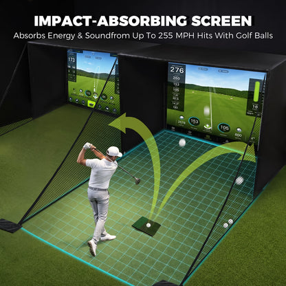 10X8 Ft Golf Simulator Enclosure Complete Kit with Alloy Steel Frame and HD Impact Screen Indoor Garage Home Golf Training Cage Equipment