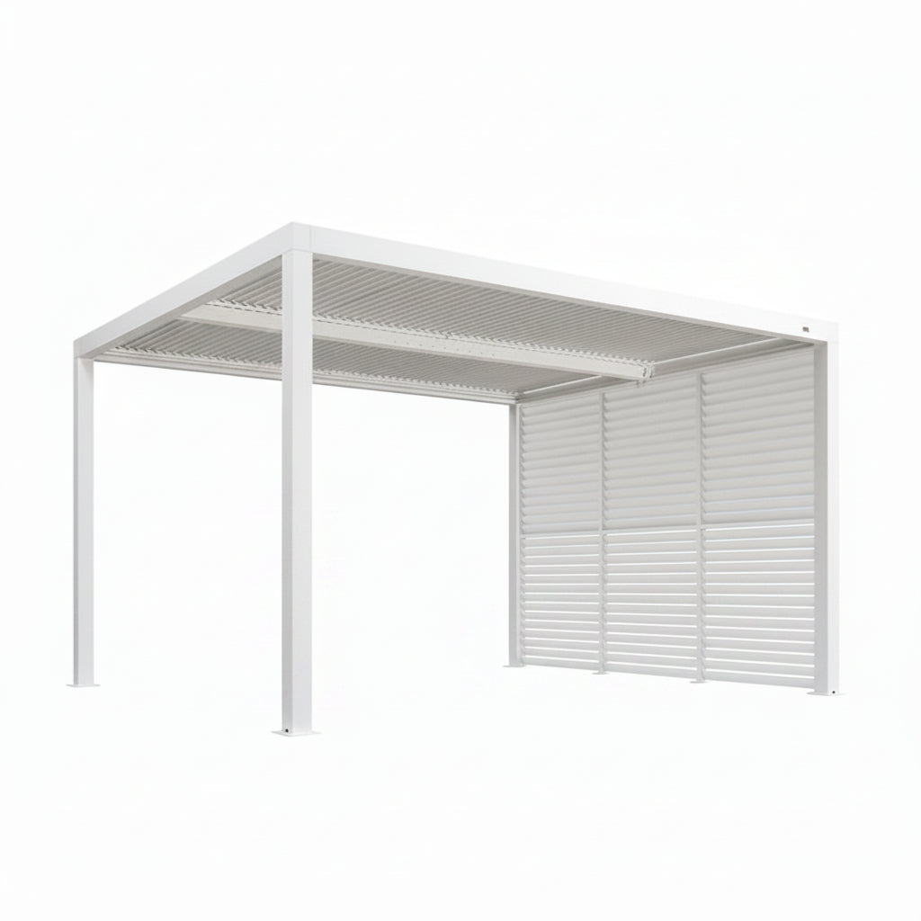 Louvered Pergola Modern White Pergola with Adjustable Roof for Deck Backyard Garden