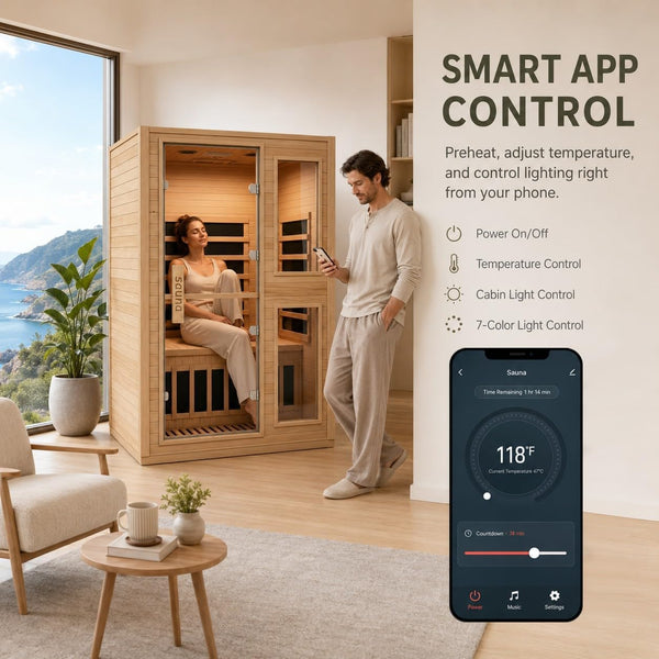Indoor Infrared Sauna Built for Home Relaxation, Smart App Control, Canadian Hemlock Wood, Low EMF Heating