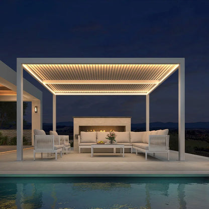 Louvered Pergola Modern White Pergola with Adjustable Roof for Deck Backyard Garden