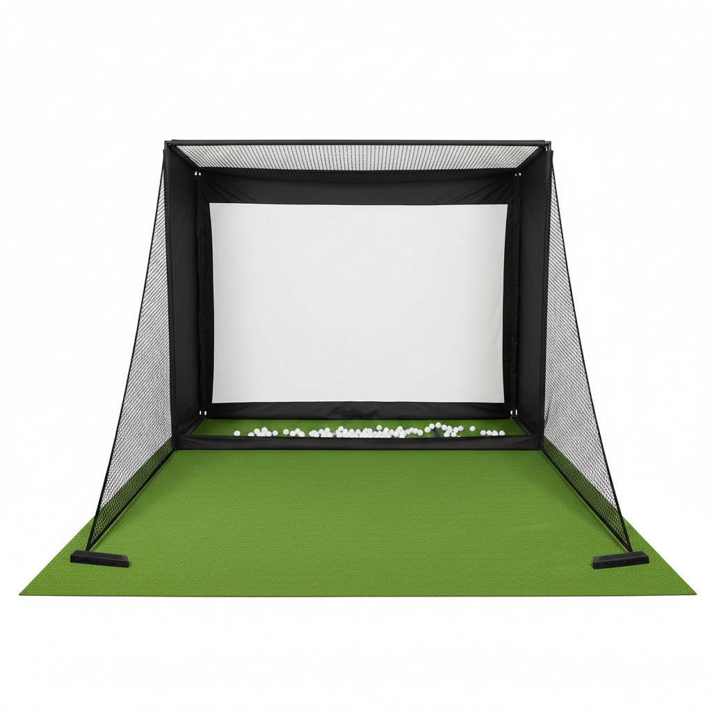 Golf Simulator Enclosure Designed for Home Practice, 10x8Ft EPE Foam Frame, HD Impact Screen, Tool-Free Assembly
