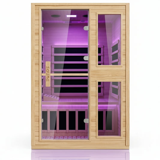 2 Person Far Infrared Sauna with Smart APP Control, Canadian Hemlock Wood Indoor Sauna Room, 2000W Low EMF Fast Heating Home Dry Sauna, 7 Color Chromotherapy, Bluetooth Speakers for Relaxation