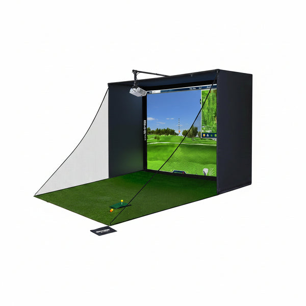 Complete Golf Simulator Enclosure Package – 4K-Ready Impact Screen with Blackout Cage, Projector Mount, Frame Poles, Side Shank Nets | Indoor & Garage Practice | Easy Setup | 12-Month Warranty