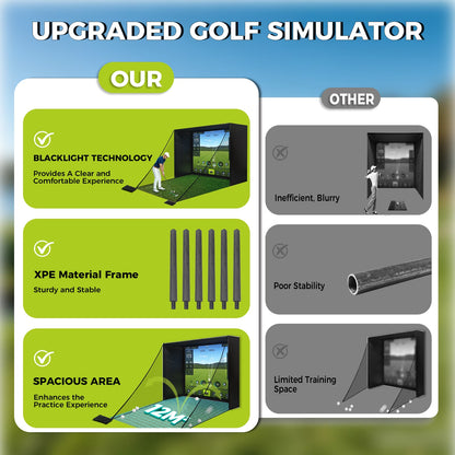 10X8 Ft Golf Simulator Enclosure Complete Kit with Alloy Steel Frame and HD Impact Screen Indoor Garage Home Golf Training Cage Equipment